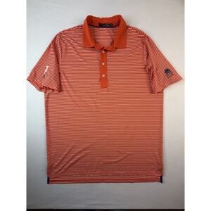 RLX Ralph Lauren Mens XL Orange Striped Polo Shirt Del Monte Country Club